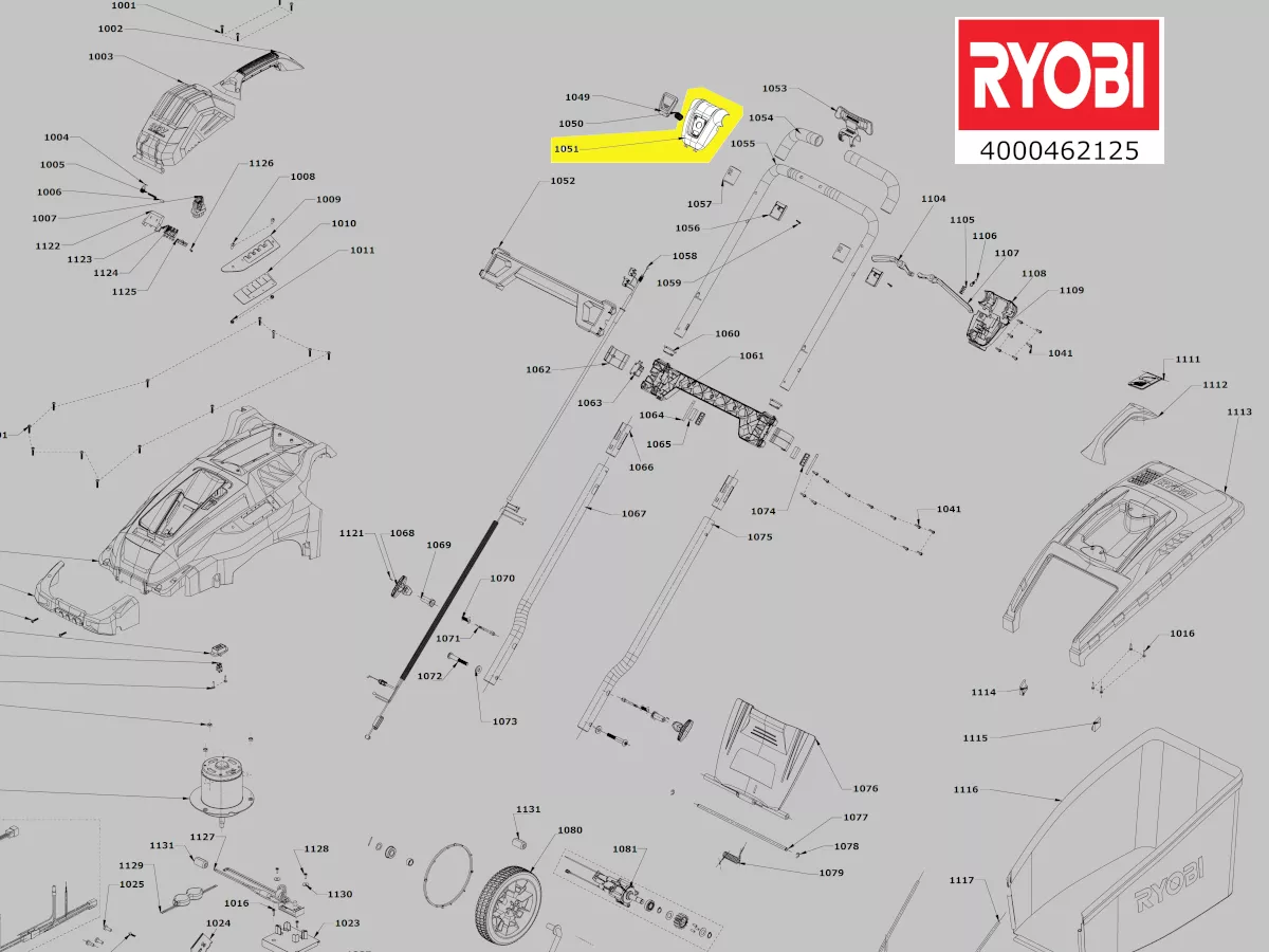 couvercle boitier interrupteur tondeuse à gazon réf. 5131040234 Ryobi